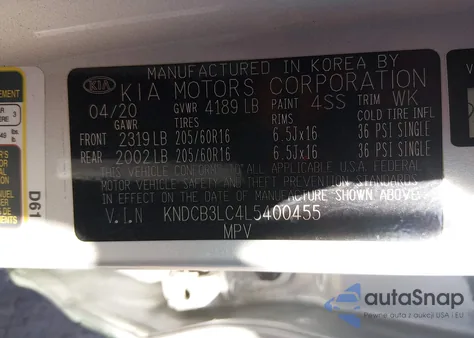 2020 Kia Niro Lxs из США, поврежденный, VIN KNDCB3LC4L5400455